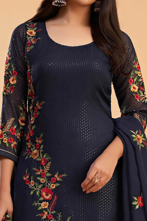 Blue Floral Sequins Embroidered Georgette Semi Stitched Suit