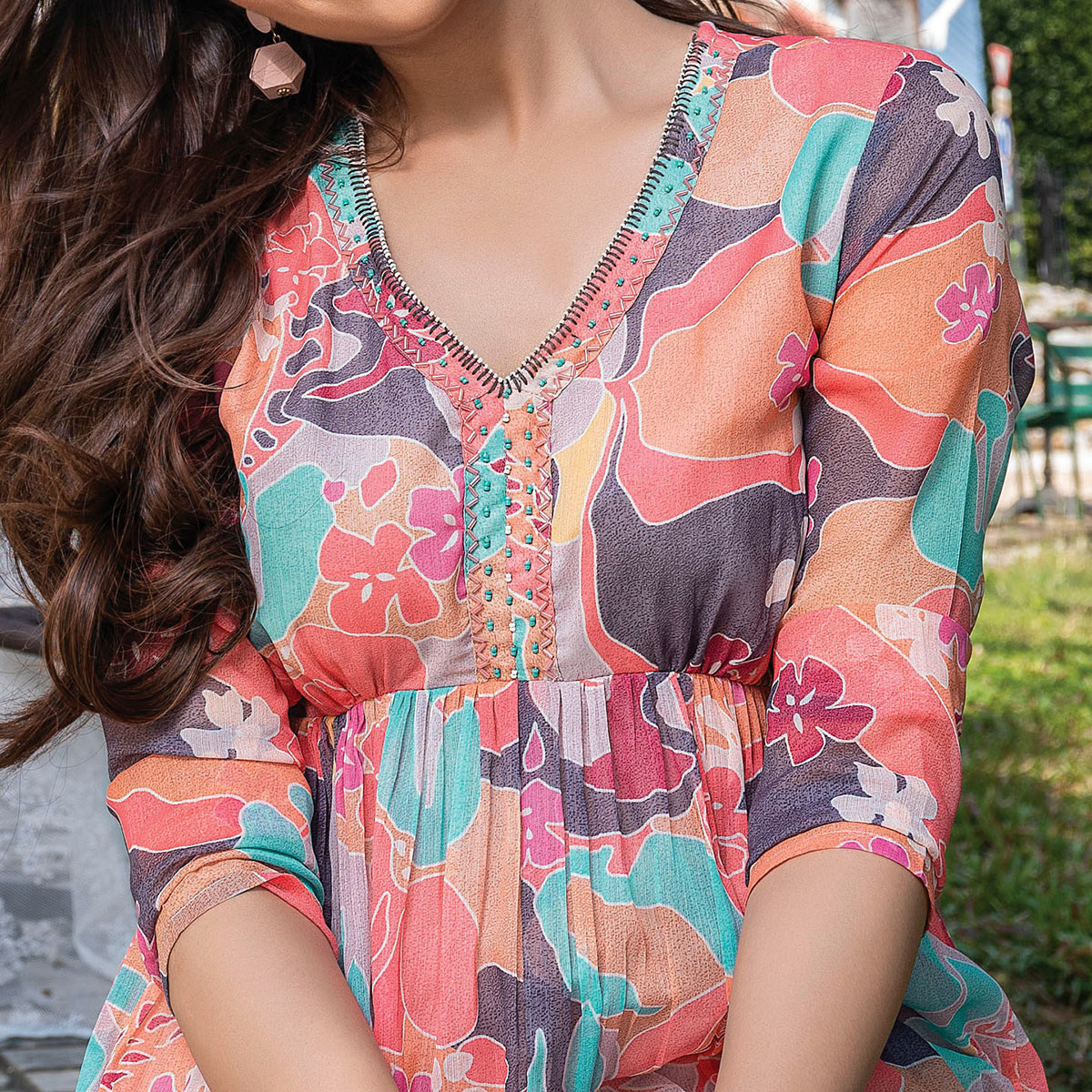 Multicolor Floral Printed Chiffon Dress