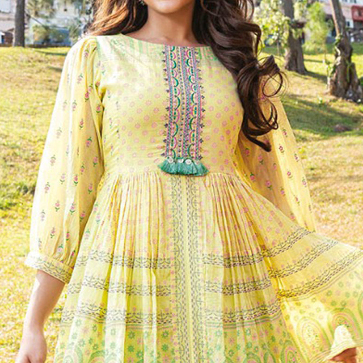 Yellow Embroidered Cotton Co Ord Set