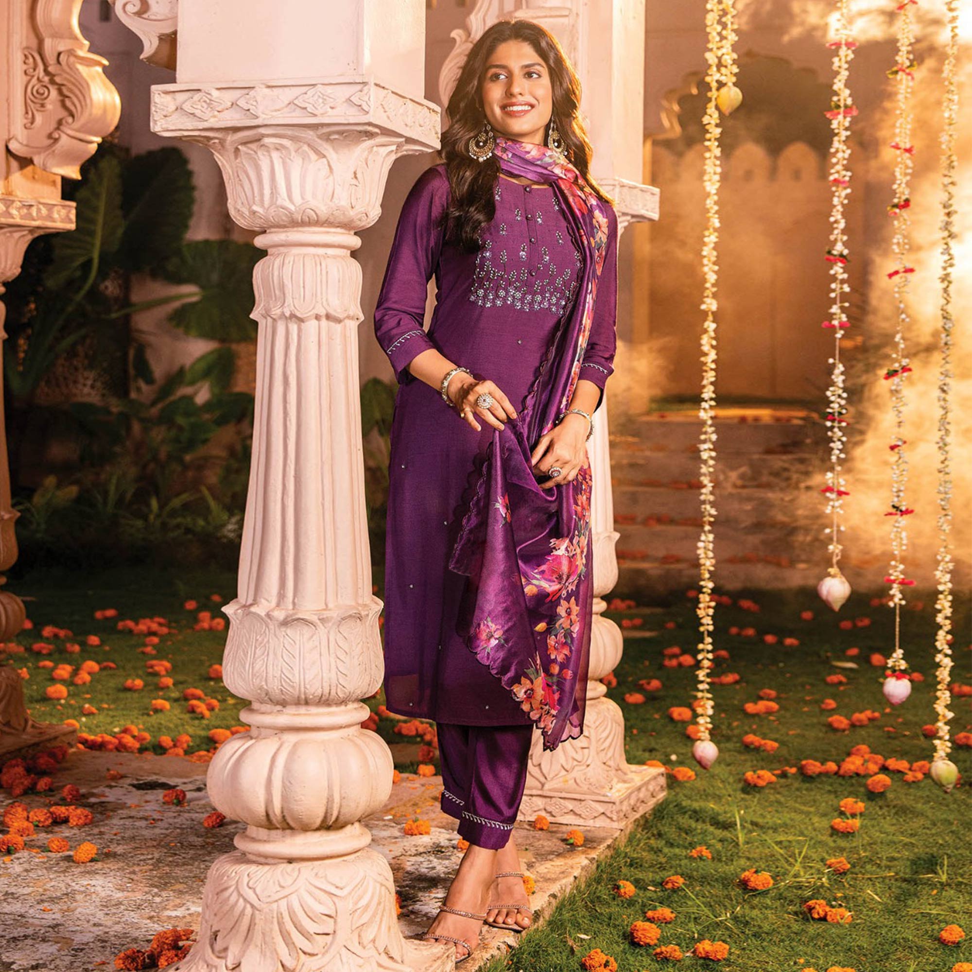 Purple Handwork Embroidered Viscose Salwar Suit