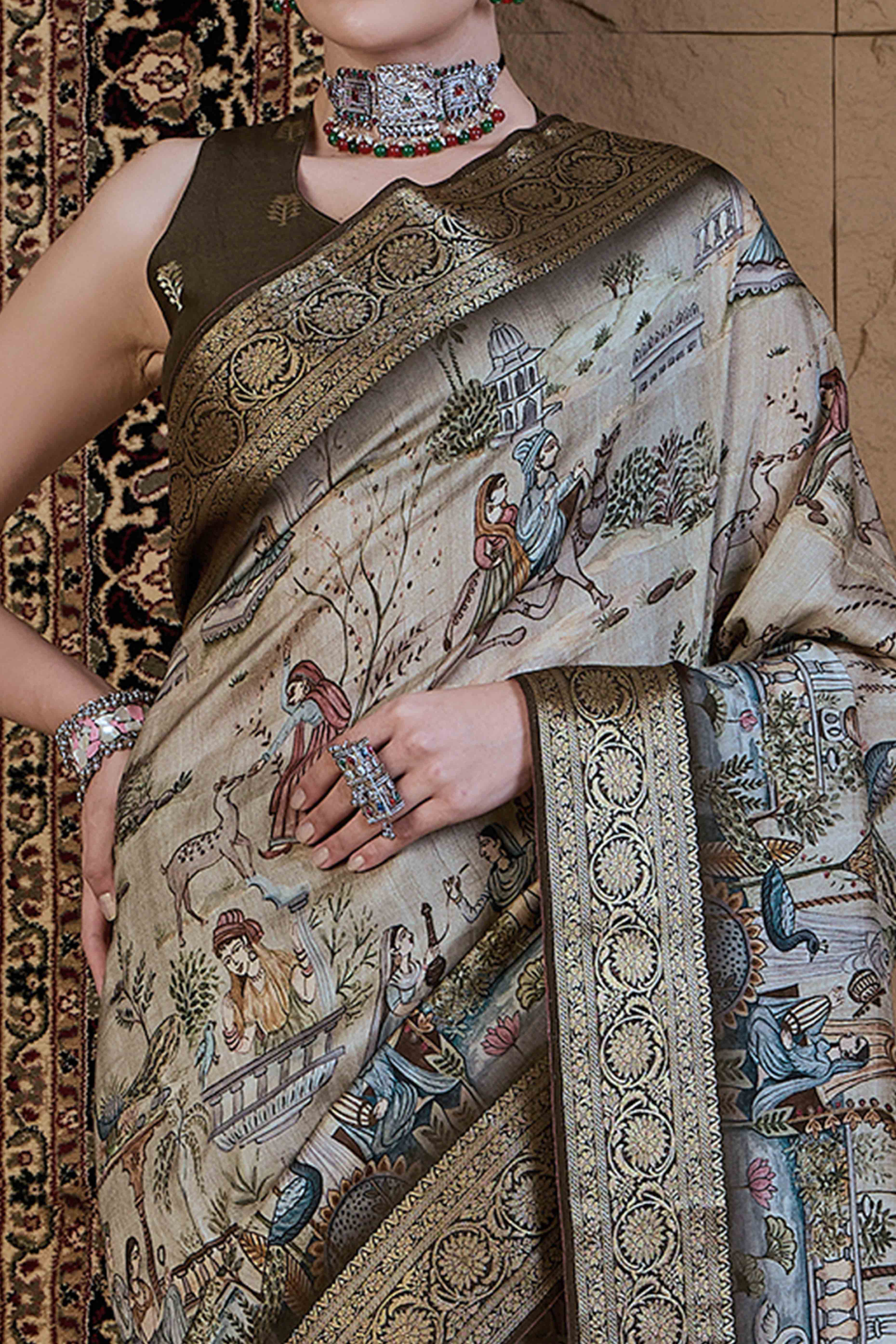 Light Green Floral Printed Viscose Saree