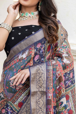 Multicolor Abstract Print Printed Viscose Saree