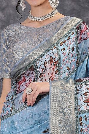 Abstract Pattern Dola Silk Saree in Sky Blue with Jacquard Detailing
