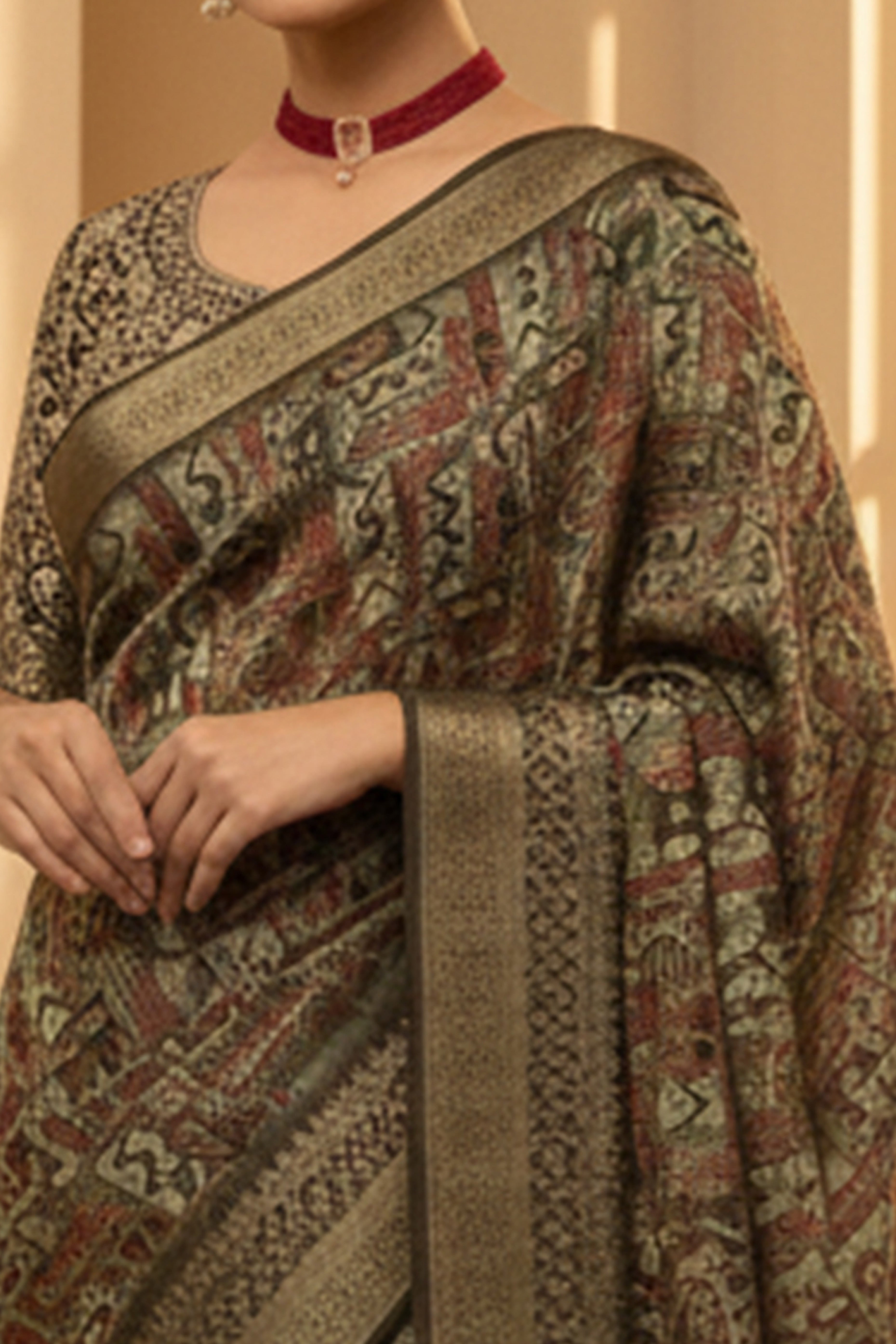 Elegant Brown Floral Viscose Saree Highlighted With Intricate Weaving Border & Tassel Pallu