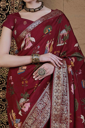 Maroon Floral Printed Viscose Saree