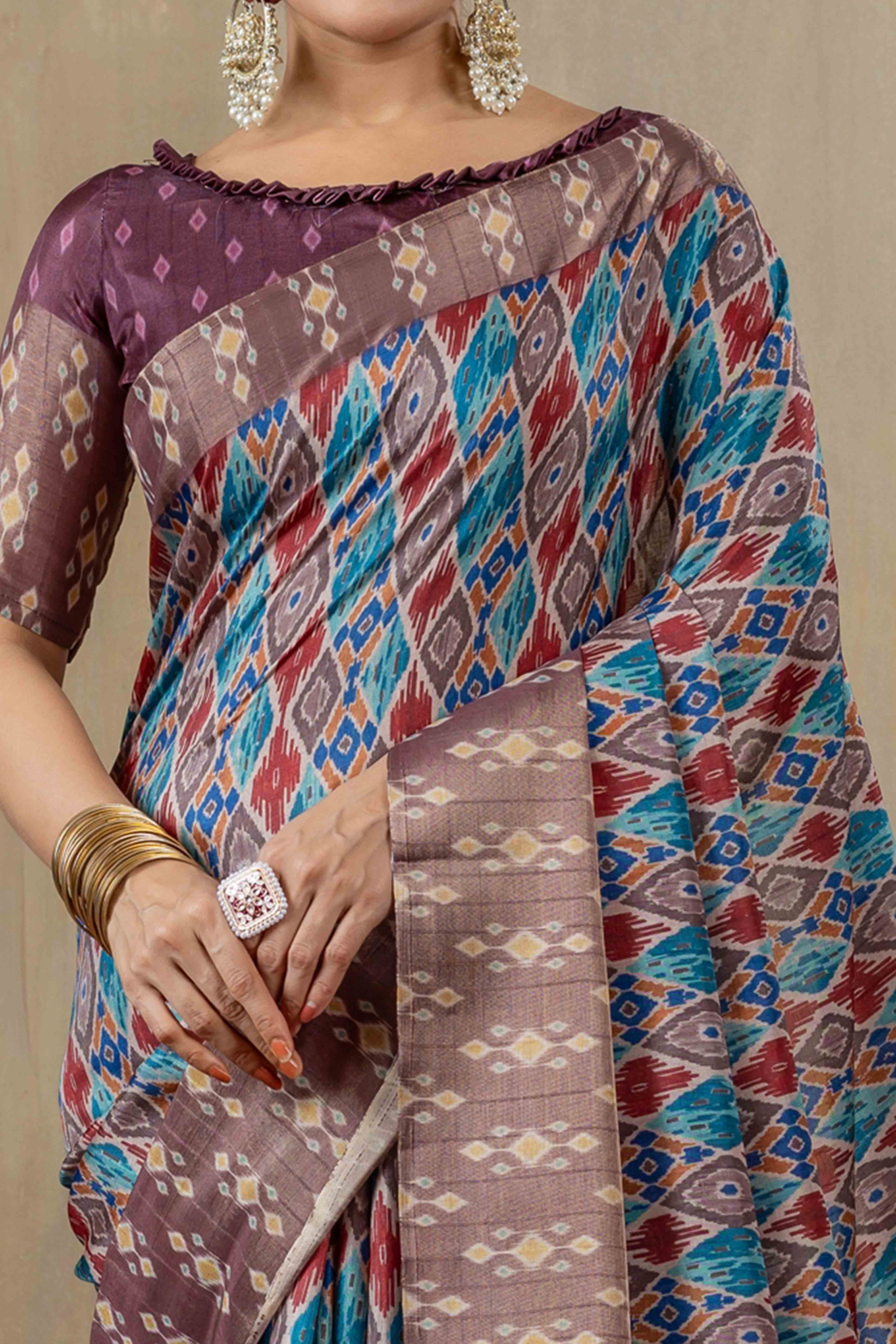 Multicolor Cotton Silk Saree with Digital Abstract Prints