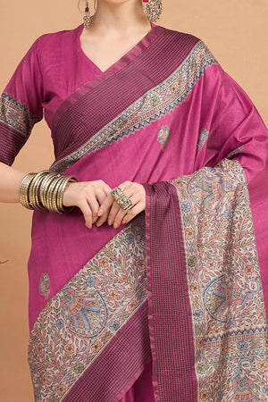 Pink Silk Blend Saree with Delicate Floral Motifs