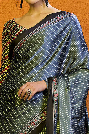 Blue Printed Modal Satin Saree
