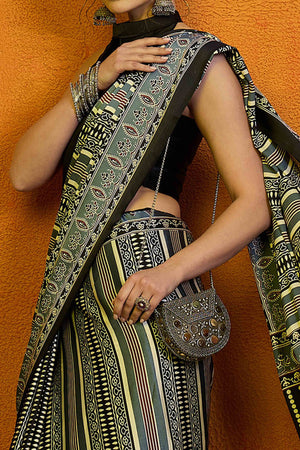 Grey Printed Modal Satin Saree