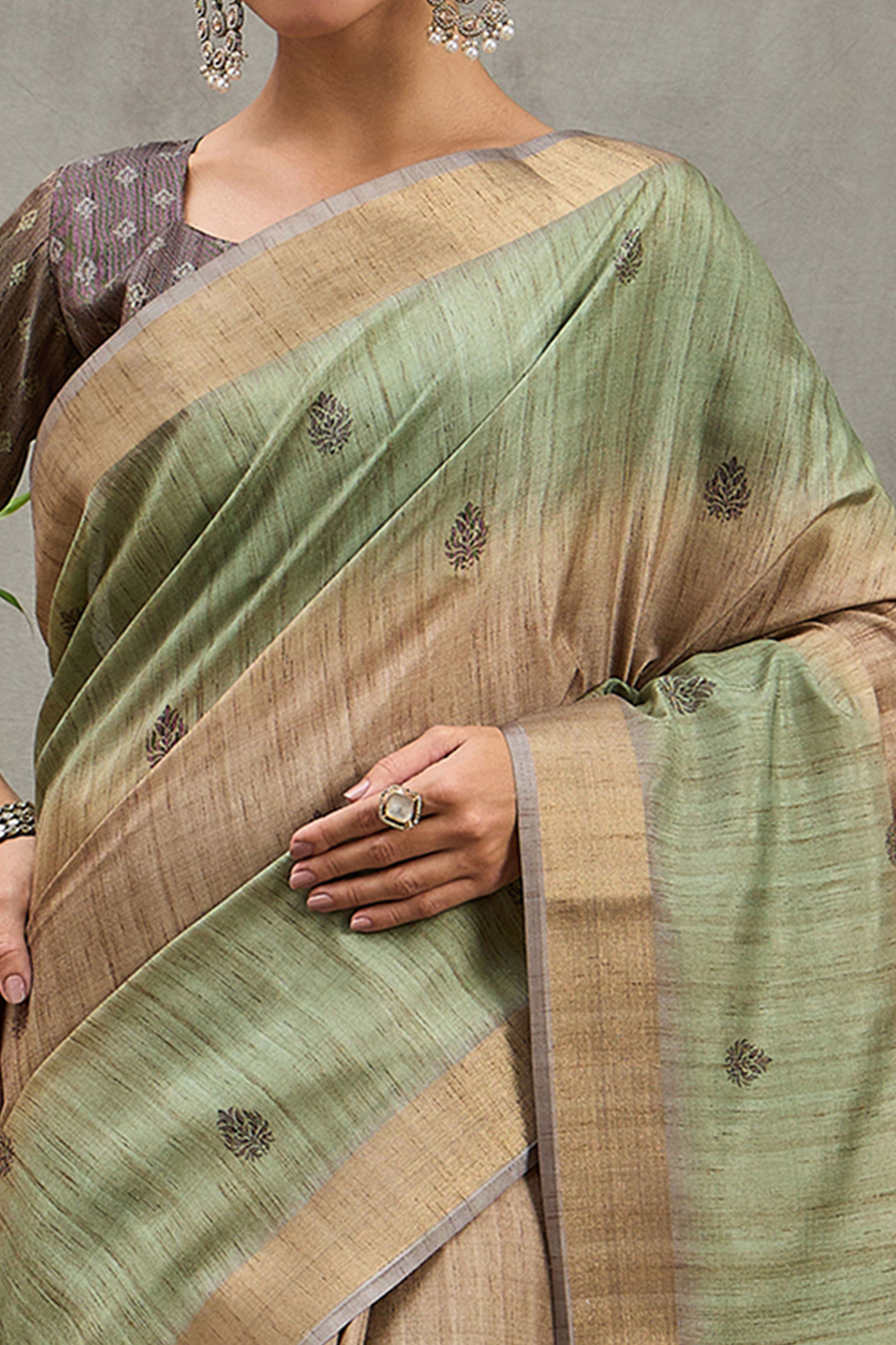 Pista Green Festive Wear Art Silk Saree Featuring Intricate Floral Weaving