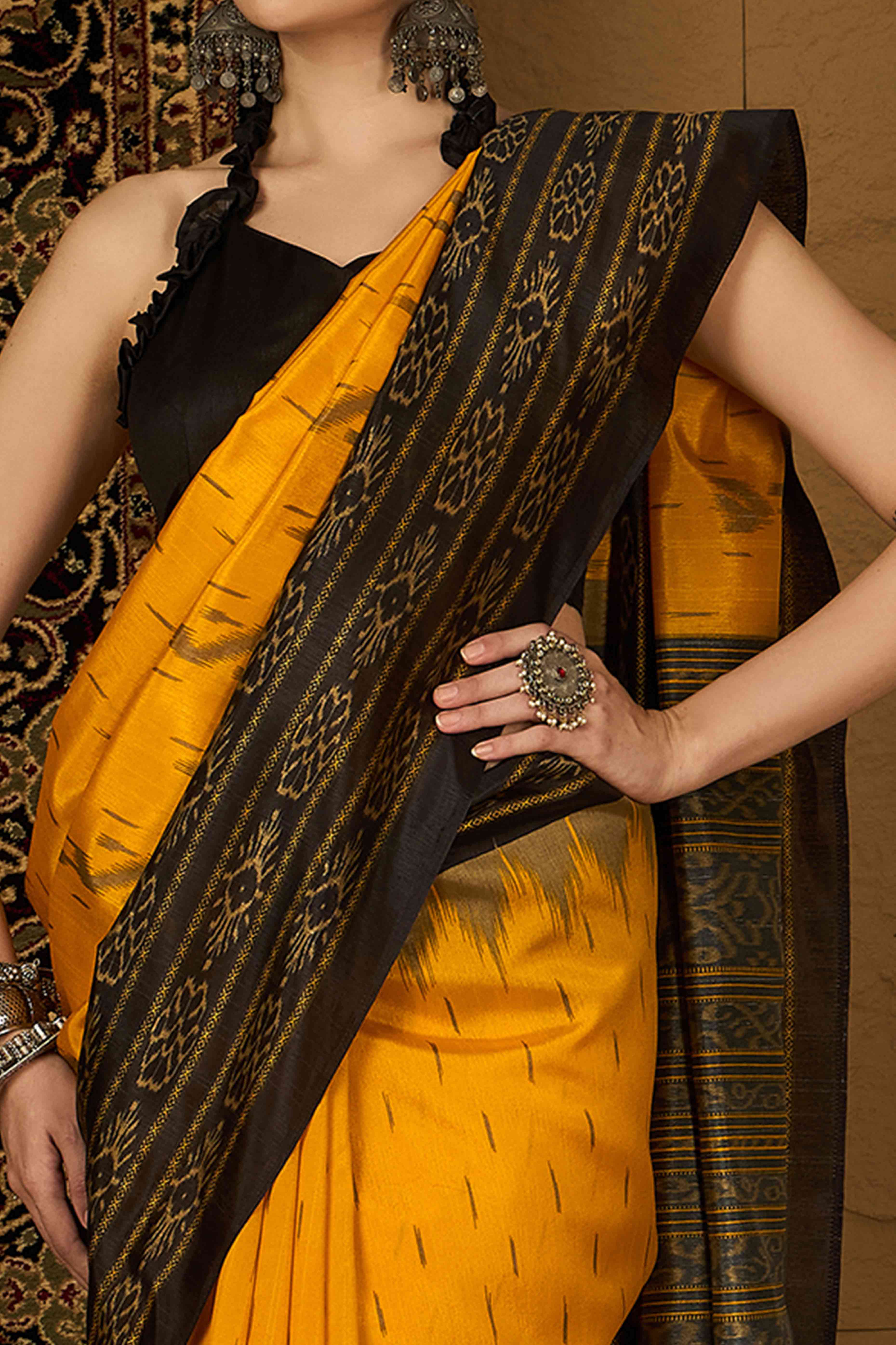 Yellow Printed Bhagalpuri Silk Saree