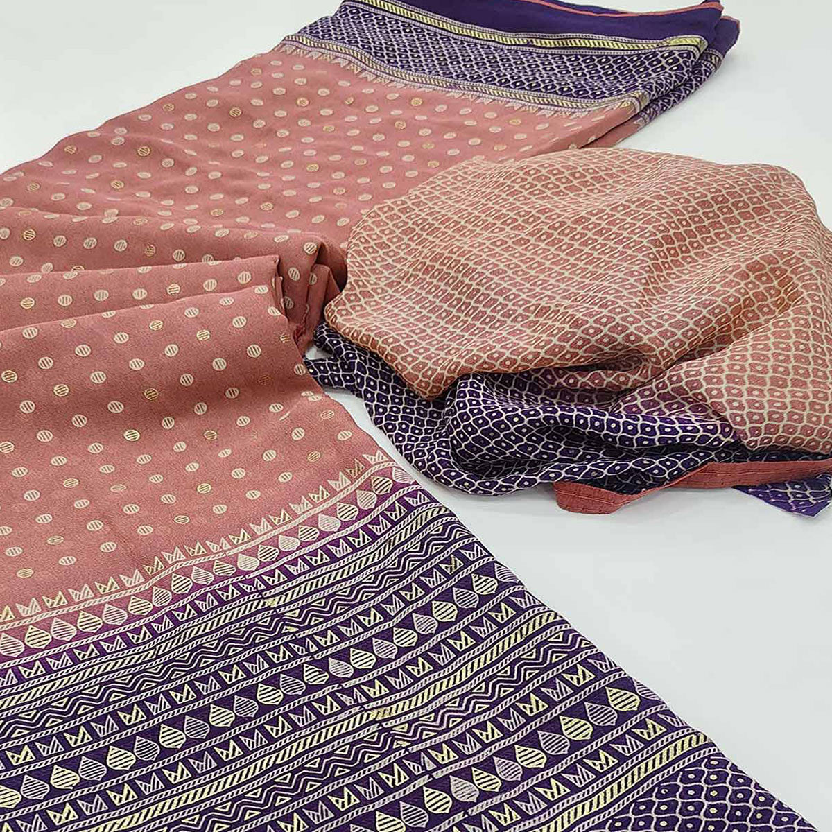 Peach Foil Printed Georgette Saree