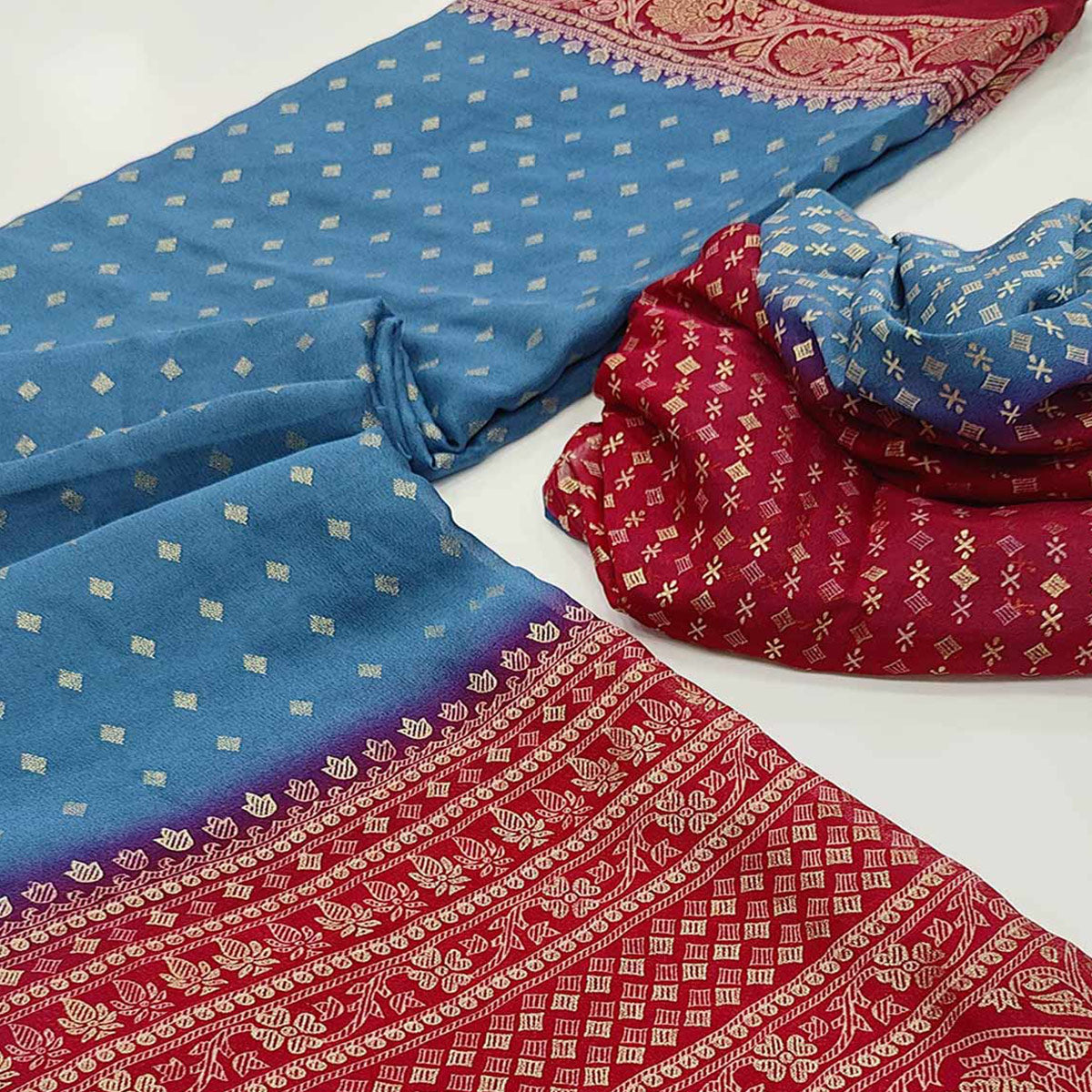 Blue Foil Printed Georgette Saree