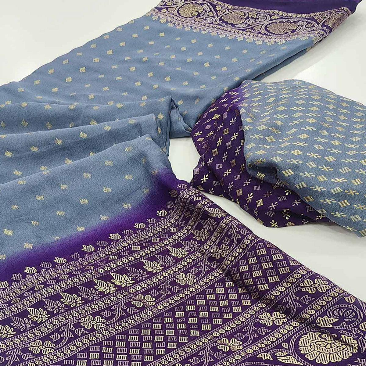 Grey Foil Printed Georgette Saree