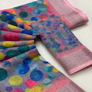 Grey Printed Soft Linen Saree