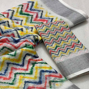 Multicolor Printed Soft Linen Saree