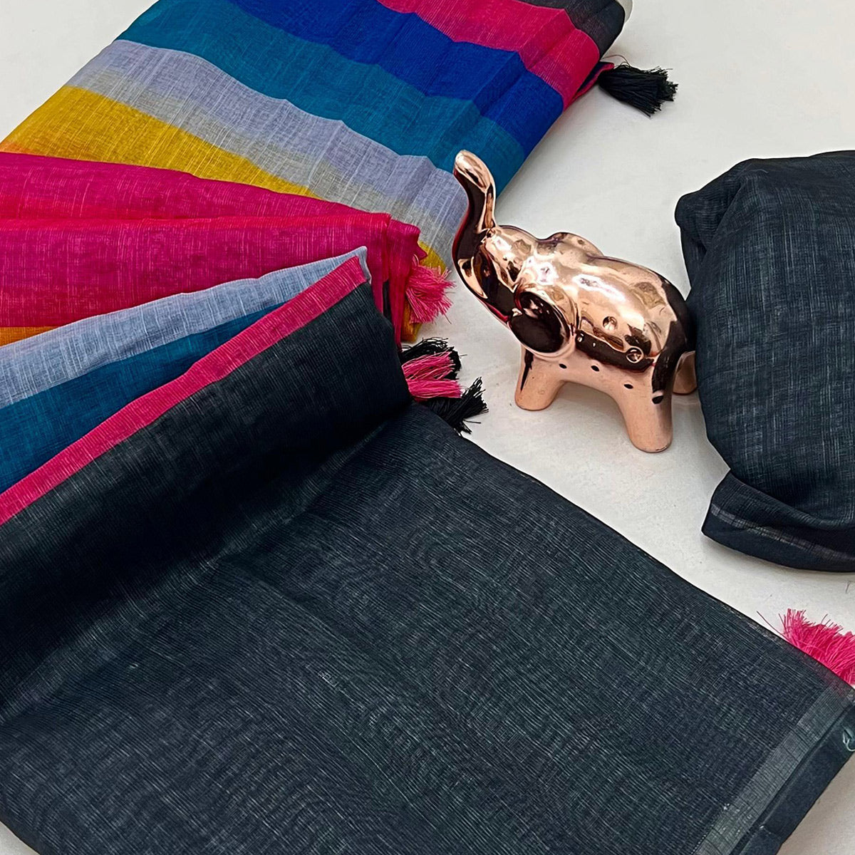 Multicolor Soft Linen Saree with Artistic Print