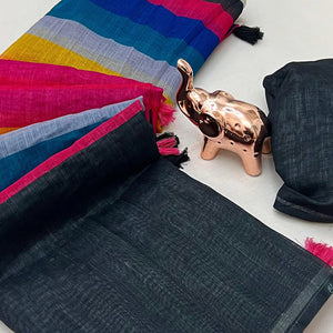 Multicolor Soft Linen Saree with Artistic Print