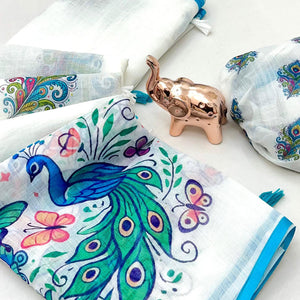 White Soft Linen Saree with Artistic Print