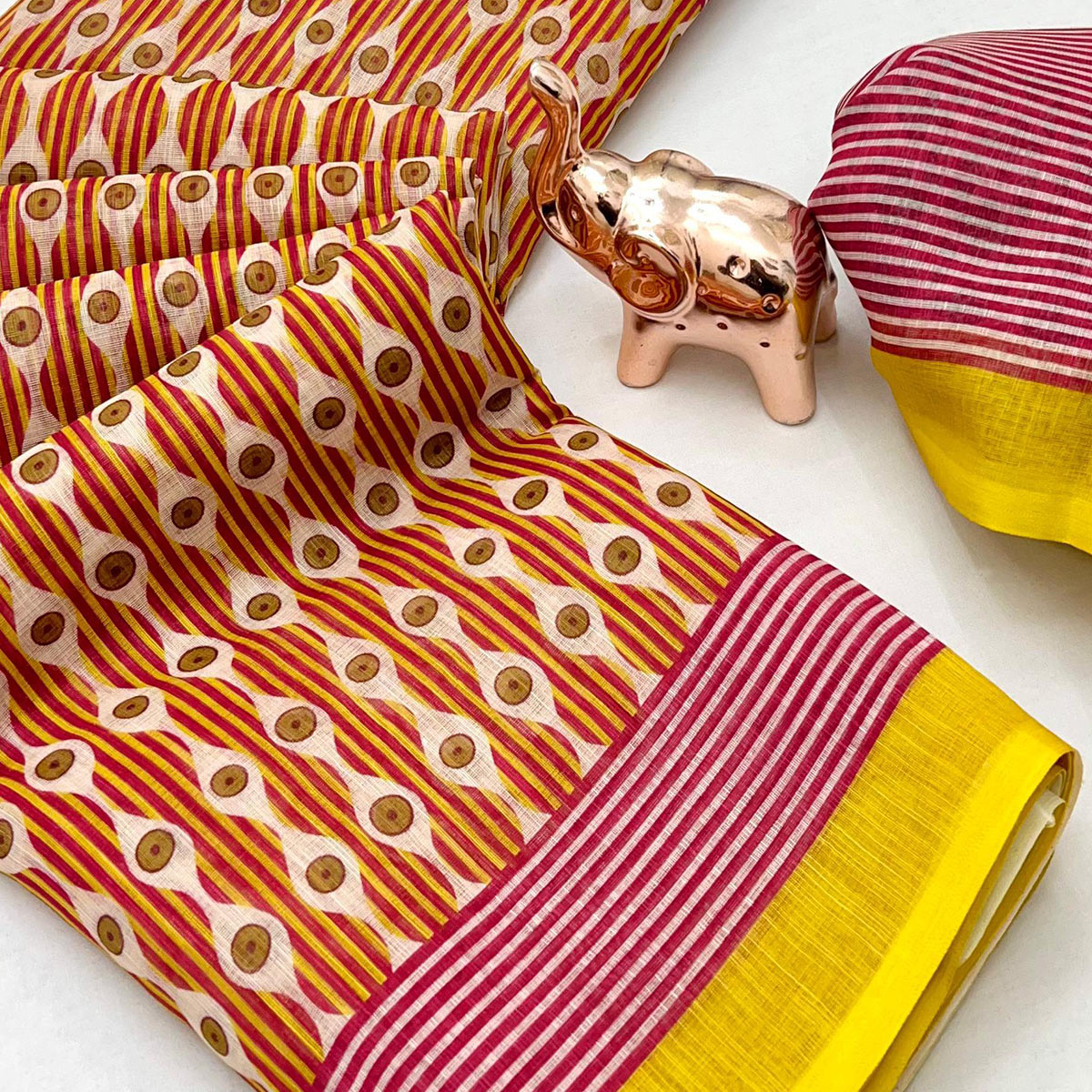 Multicolor Soft Linen Saree with Artistic Print Detailing