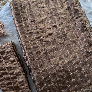 Elegant Dusty Brown Silk Saree Adorned With Floral Sequins Embroidery & Cutwork Zari Border