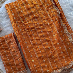 Elegant Orange Silk Saree Adorned With Floral Sequins Embroidery & Cutwork Zari Border