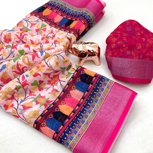 Soft & Comfortable Light Pink Linen Saree with Modern Printed Styling