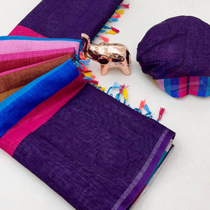 Soft & Comfortable Purple Linen Saree with Modern Printed Styling