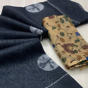 Black Batik Printed Linen Saree