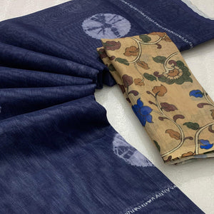 Blue Batik Printed Linen Saree
