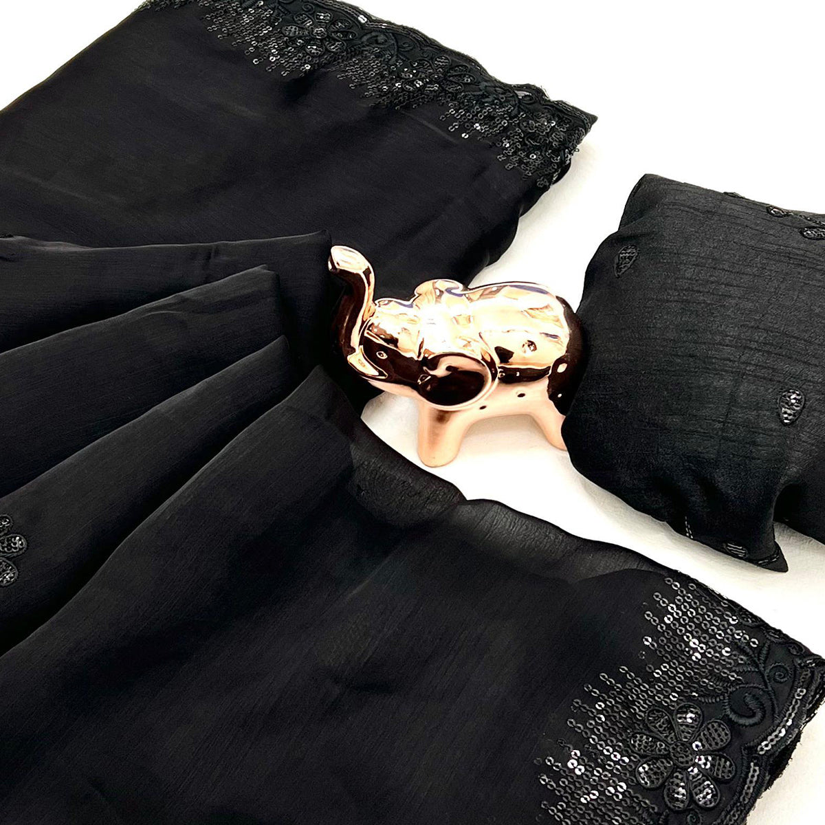 Lightweight Black Embroidered Saree with Shimmering Sequins on Chiffon