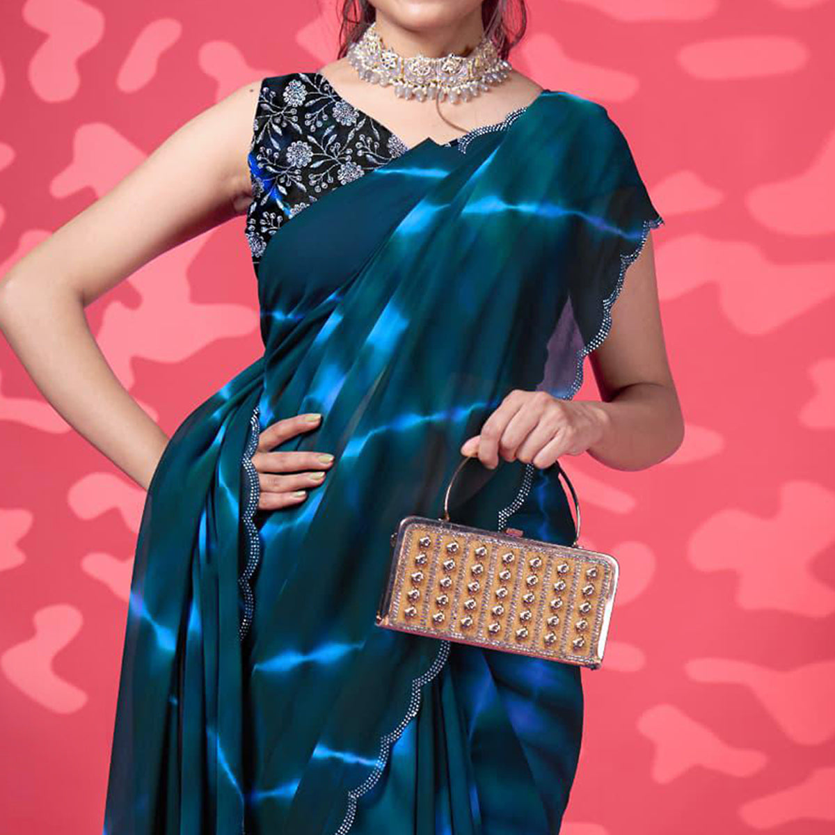 Morpich Blue Leheriya Printed Georgette Saree