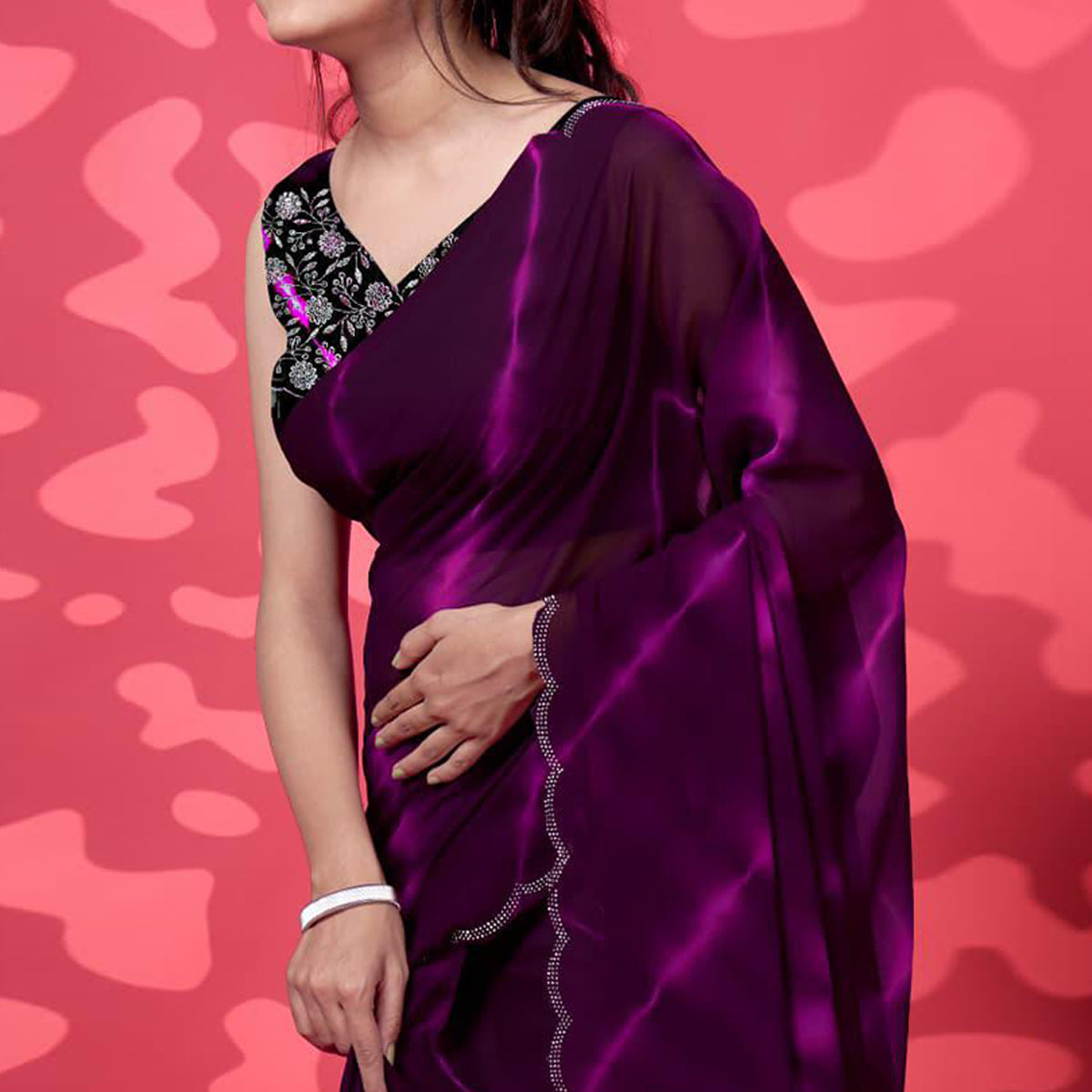 Purple Leheriya Printed Georgette Saree