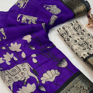 Heritage Inspired Violet Mulmul Saree Featuring Pichwai Art Prints