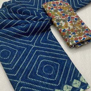 Blue Bandhani Printed Linen Saree With Delicate Tassel Border