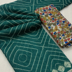 Green Bandhani Printed Linen Saree With Delicate Tassel Border