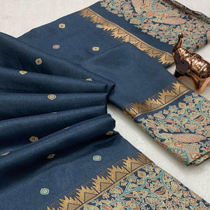 Grey Cotton Silk Saree with Zari-Woven Border and Subtle Printed Accents