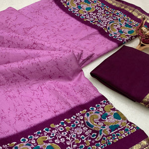 Pinkish Purple Dola Silk Saree with Striking Abstract Patterns and Kalamkari Pallu