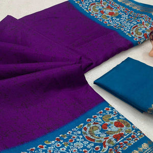 Purple Dola Silk Saree with Abstract Patterns and Kalamkari Pallu Art