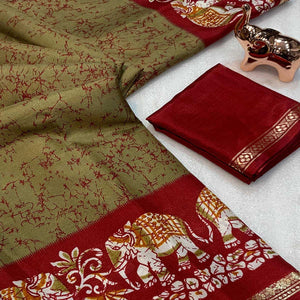 Beige Dola Silk Saree With Abstract Patterns And Kalamkari Pallu Art