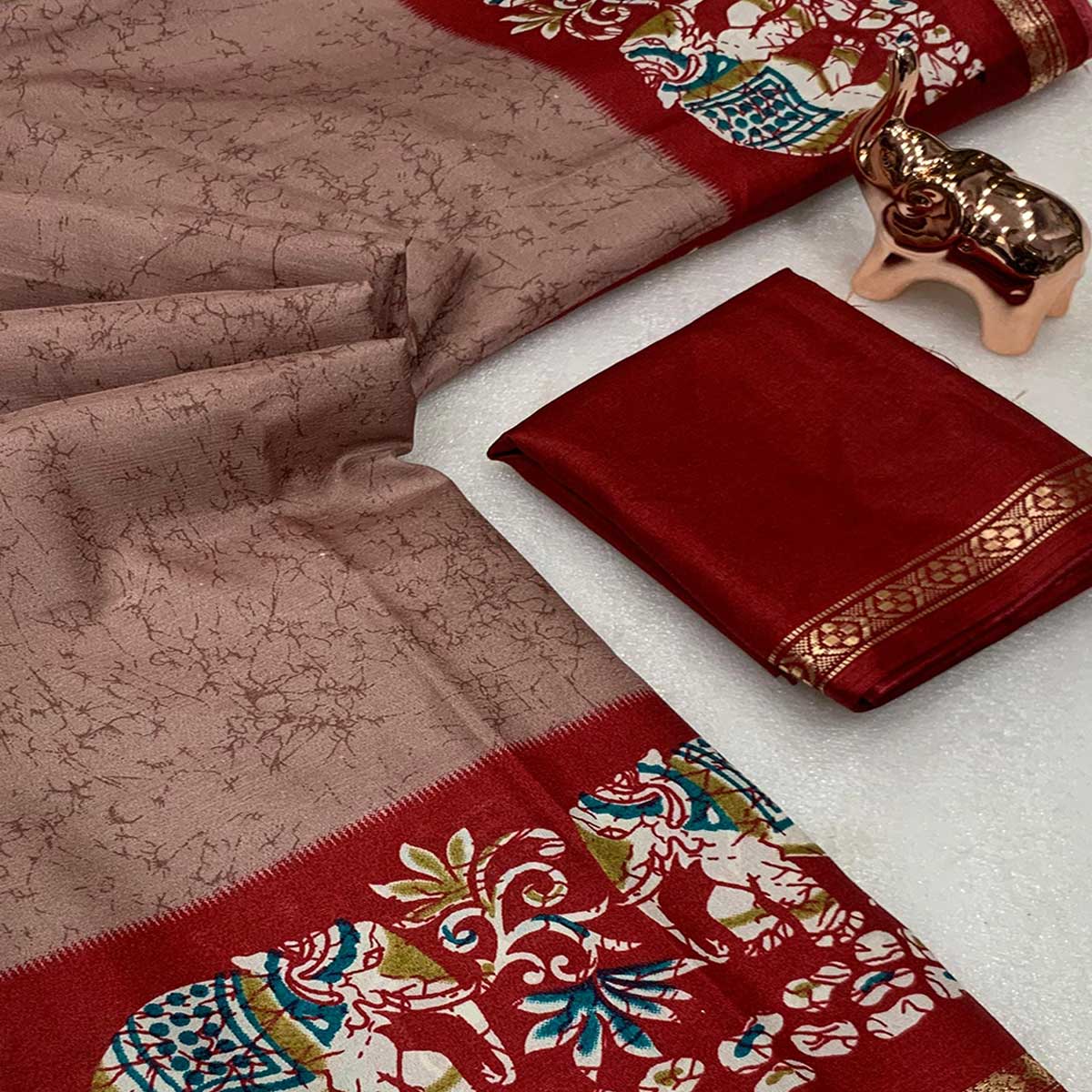 Mauve Dola Silk Saree With Abstract Patterns And Kalamkari Pallu Art