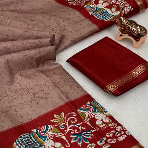 Mauve Dola Silk Saree With Abstract Patterns And Kalamkari Pallu Art