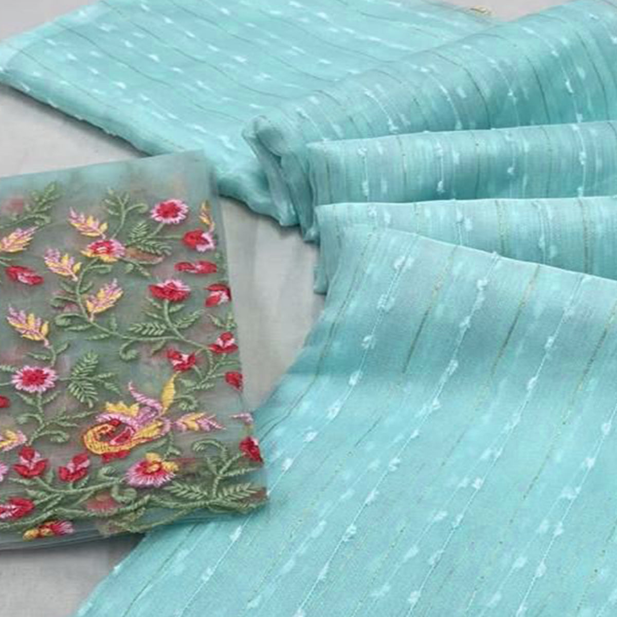 Blue Sequins Embroidered Organza Saree With Tassels