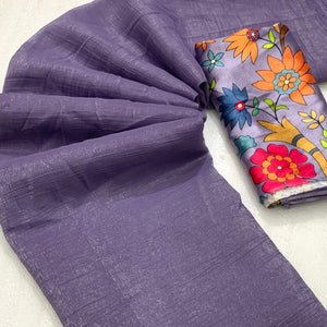 Purple Solid Crepe Crush Saree