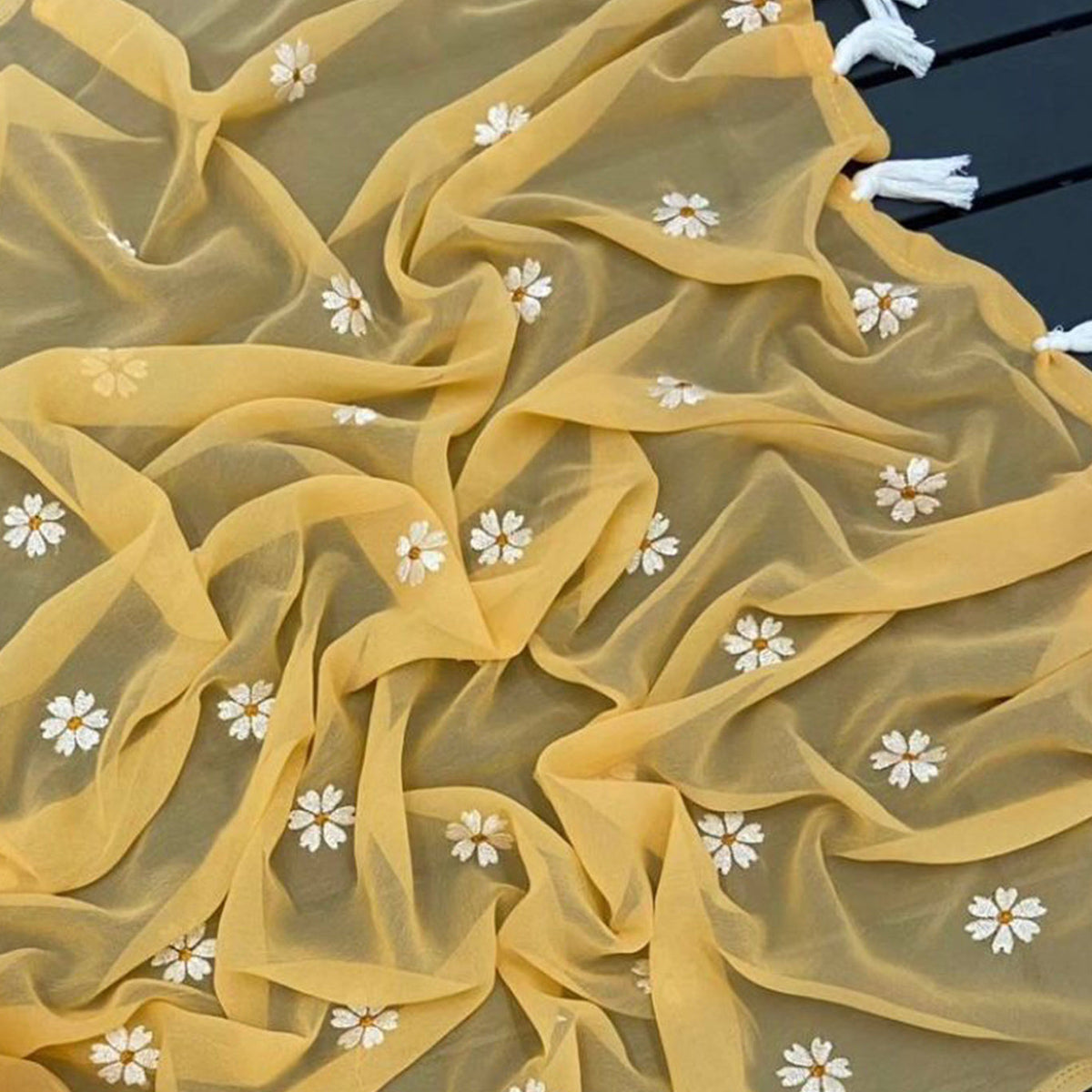 Yellow Floral Embroidered Georgette Saree