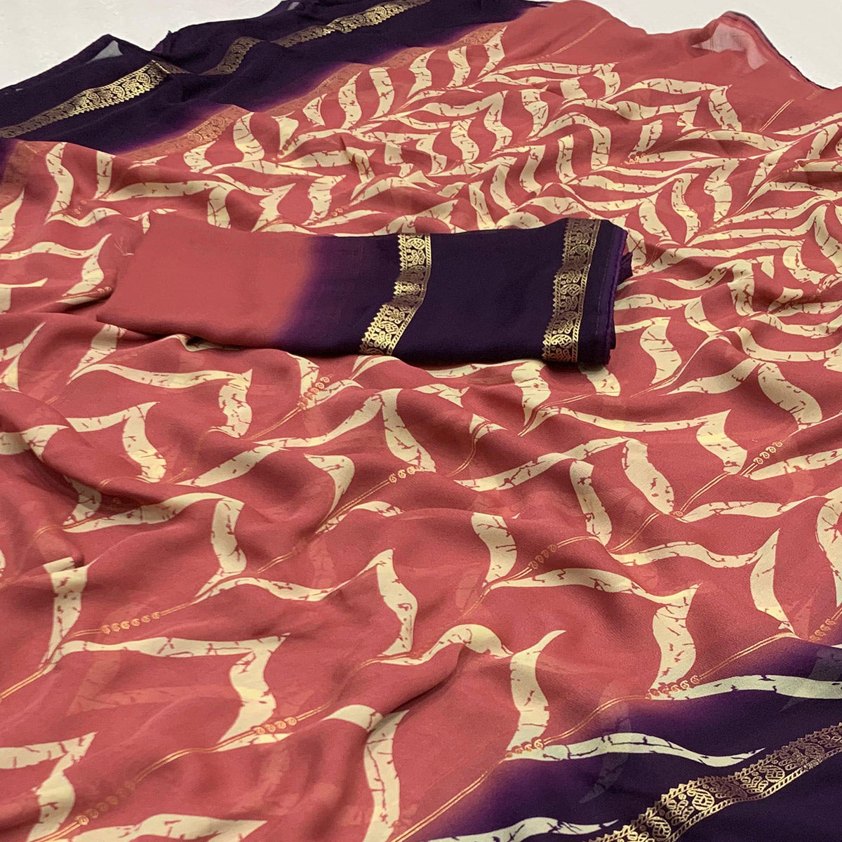 Peach Printed Georgette Saree