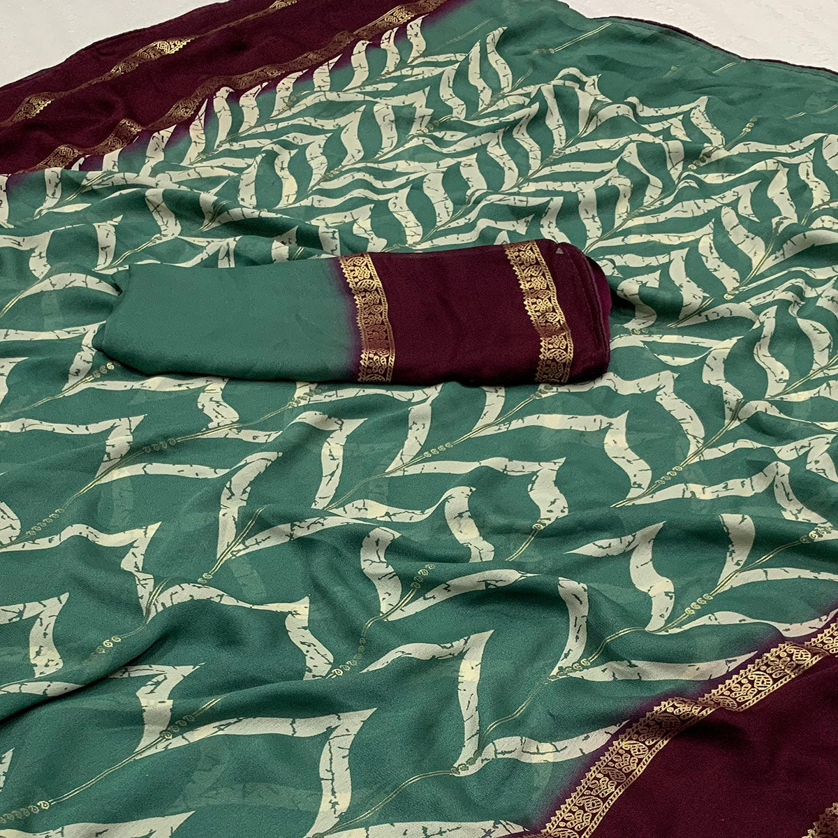 Sea Green Printed Georgette Saree