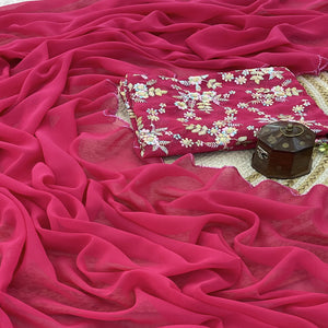 Pink Solid Georgette Saree