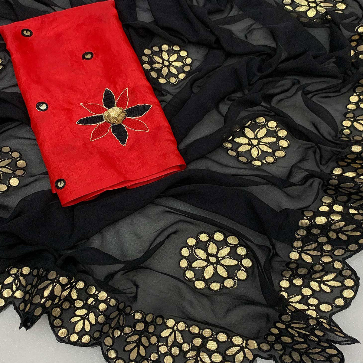 Black Embroidered Georgette Saree With Gota Patti Work