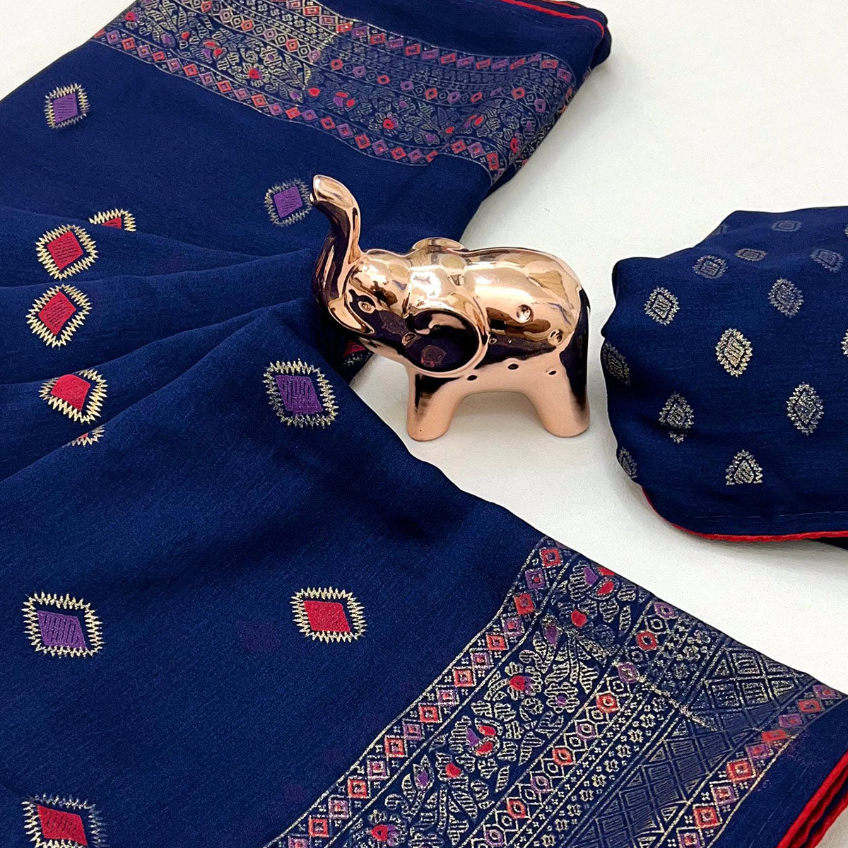 Blue Viscose Saree with Foil Geometric Prints